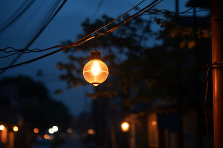 an image of a street at night with a street lightの素材