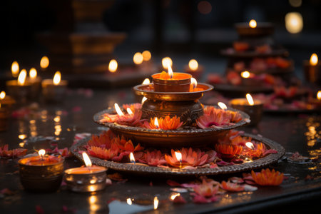 candles are lit on a tableの素材