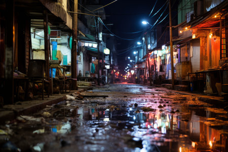 a wet street at nightの素材