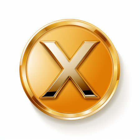 a gold coin with the letter x on itの素材