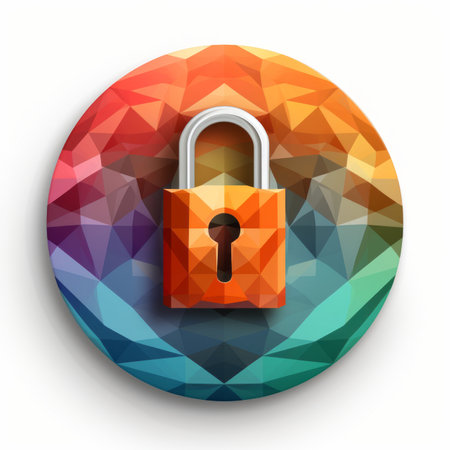 a colorful circular icon with a padlock on itの素材