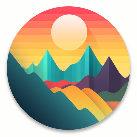 a colorful circle with mountains and sun in the backgroundの素材