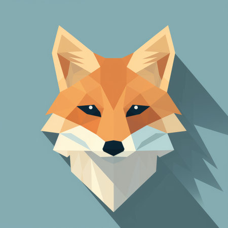 a fox head in a flat style on a blue backgroundの素材