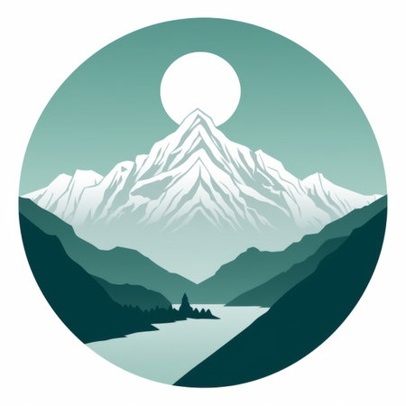 a mountain landscape with a river and a mountain in the backgroundの素材