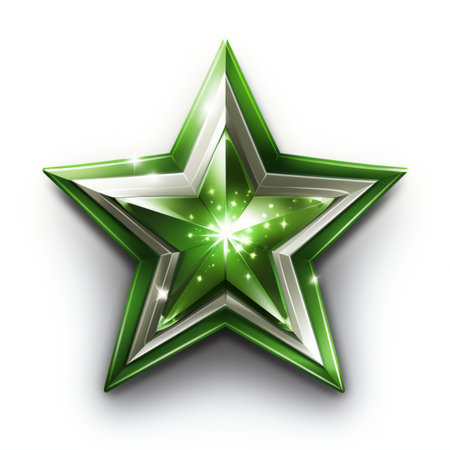 a green shiny star on a white backgroundの素材