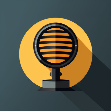 a flat icon of a microphone with a long shadowの素材