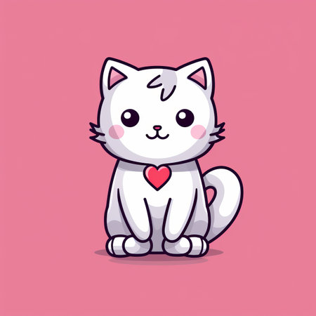 a cute white cat with a heart on its chestの素材