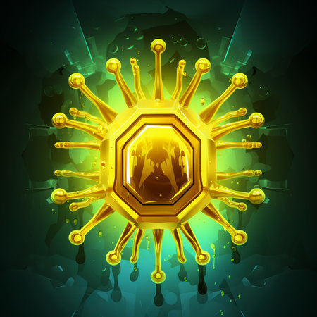 a golden coronavirus is shown on a dark backgroundの素材