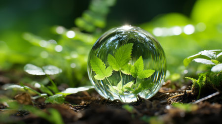 a glass ball with a green plant inside of itの素材