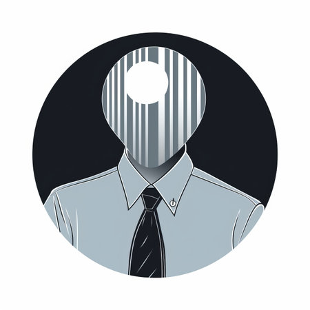 an illustration of a man with a barcode on his headの素材