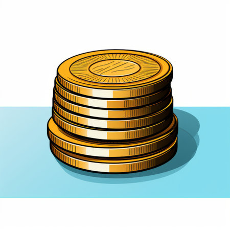 a stack of gold coins on a blue backgroundの素材
