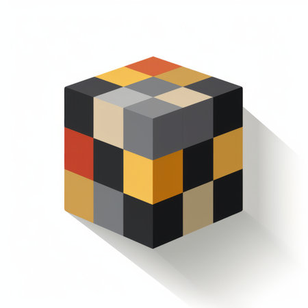 an illustration of a cube with a black orange and yellow color schemeの素材