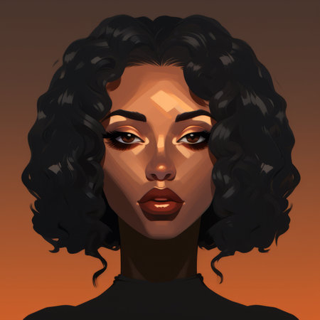 an illustration of a black woman with curly hairの素材