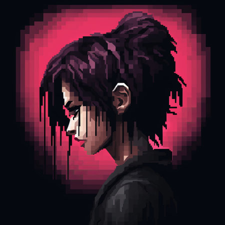 a pixel art image of a woman with purple hairの素材