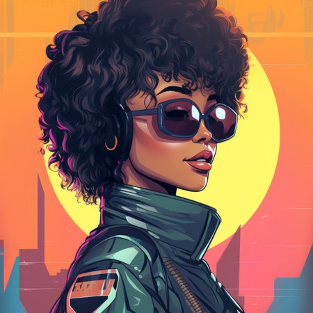 an illustration of a woman wearing sunglasses and a green jacketの素材