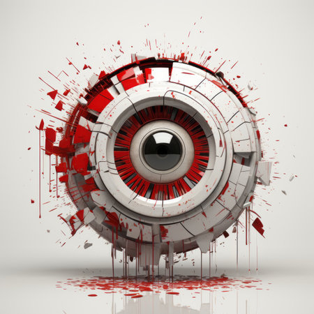 3d rendering of a red and white eye on a white backgroundの素材