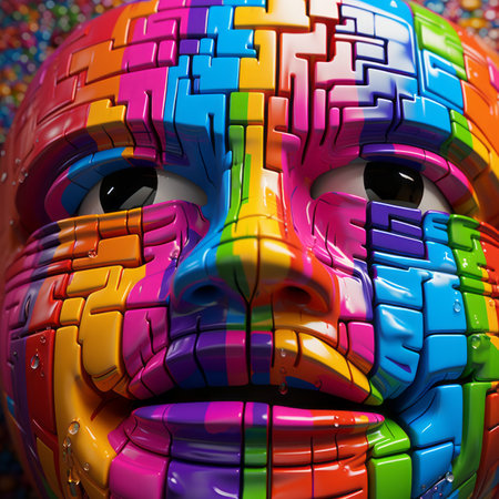 a colorful face with a maze pattern on itの素材