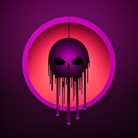a purple and black skull with dripping blood on itの素材
