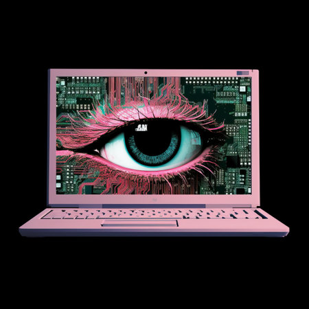 a laptop computer with an eye on the screenの素材