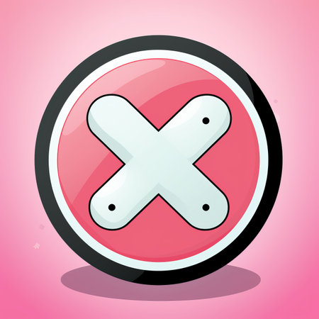 a pink and white button with an x on itの素材