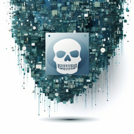 a skull and a computer chip on a white backgroundの素材