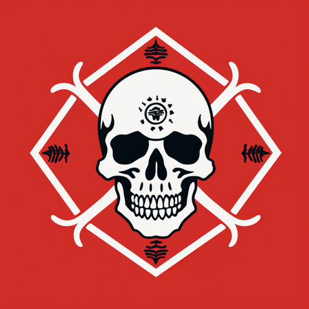 a skull and crossbones on a red backgroundの素材