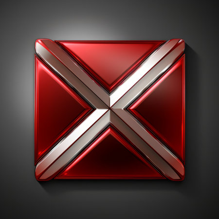 a shiny red square button with an x on itの素材