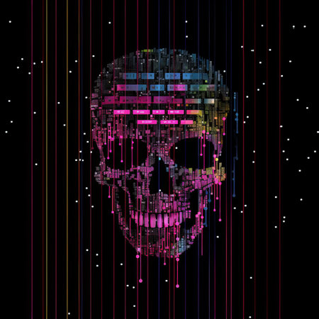 a skull with colorful lines on itの素材