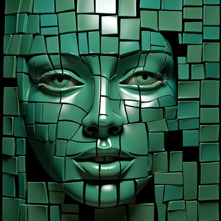 a womans face is made out of green tilesの素材