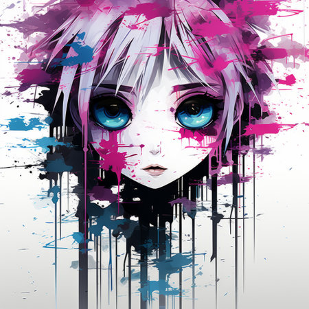 an anime girl with blue eyes and pink hairの素材