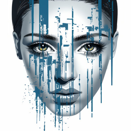 an illustration of a womans face with paint splatters on itの素材