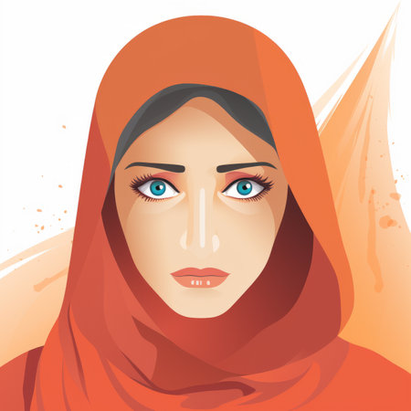 an illustration of a woman wearing an orange headscarfの素材