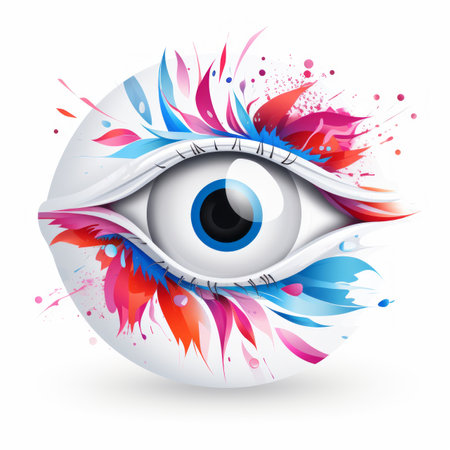 an illustration of an eye with colorful paint splattersの素材
