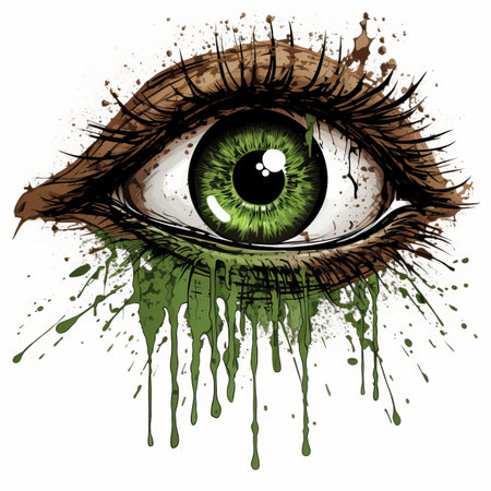 an image of a green eye with paint splatters on itの素材