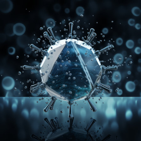 the coronavirus is surrounded by bubbles on a dark backgroundの素材