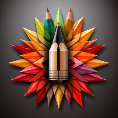 colorful pencils and a pencil in the center of a starの素材