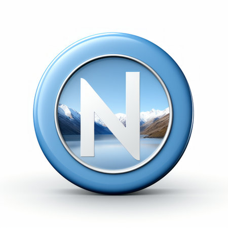 a blue button with the letter n on itの素材