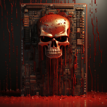 3d rendering of a skull with blood dripping from itの素材