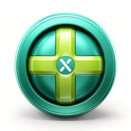 a green and blue button with an x on itの素材