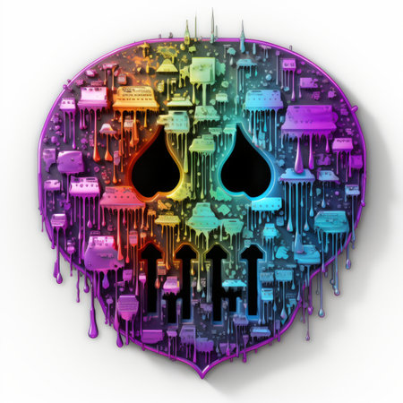 a colorful skull with many buildings on itの素材