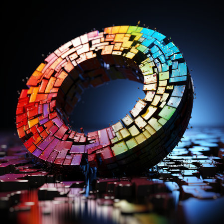 a colorful circle made out of blocks on a dark backgroundの素材