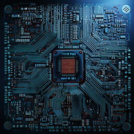 a computer circuit board on a black backgroundの素材