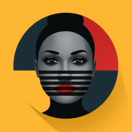 an illustration of a womans face with black and red stripesの素材