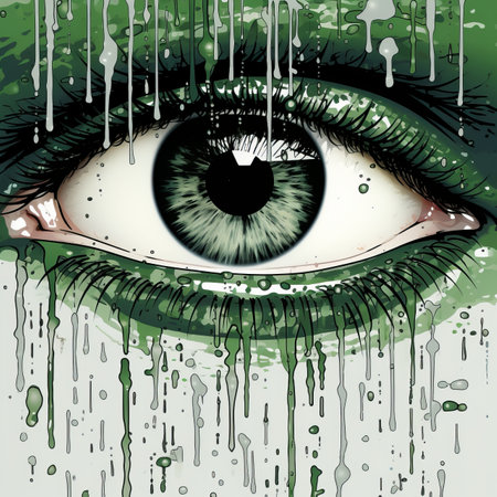 an image of a green eye with dripping waterの素材