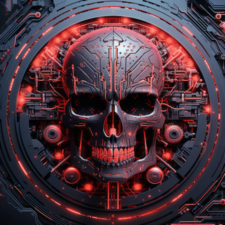 an image of a skull with glowing red eyesの素材