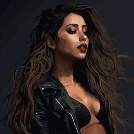 a digital painting of a woman in a leather jacketの素材