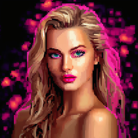 a pixel art painting of a woman with pink eyesの素材