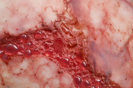 a close up of a piece of meat with blood on itの素材