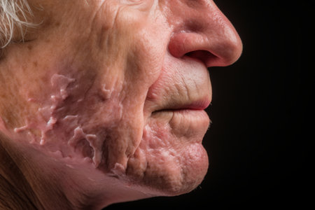 a close up of an older mans faceの素材