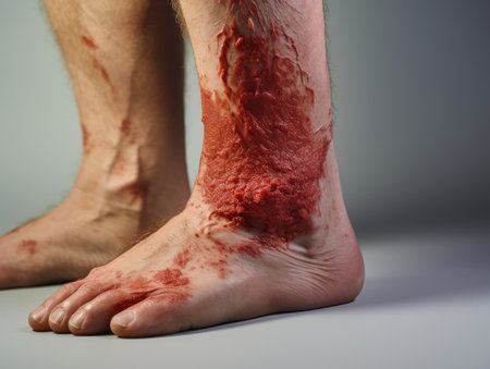 a mans foot with blood on itの素材